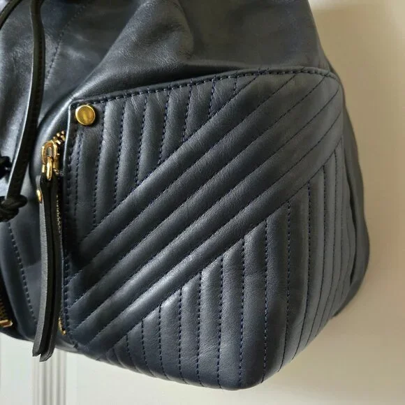 A. Bellucci Blue Leather Drawstring Bag - Picture 3 of 16